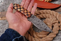 8" Inches HAND FORGED Full Tang Damascus Steel Skinning Knife+ Leather sheath ZB Knives Store