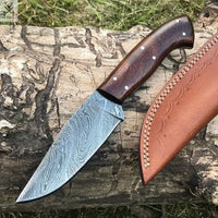 8" Inches HAND FORGED Full Tang Damascus Steel Skinning Knife+ Leather sheath ZB Knives Store