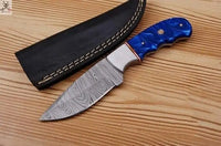 8" Inches HAND FORGED Full Tang Damascus Steel Skinning Knife+ Leather sheath ZB Knives Store