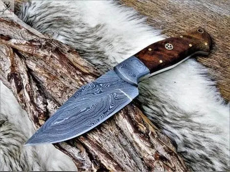 8" Inches HAND FORGED Full Tang Damascus Steel Skinning Knife+ Leather sheath ZB Knives Store