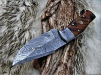 8" Inches HAND FORGED Full Tang Damascus Steel Skinning Knife+ Leather sheath ZB Knives Store