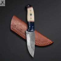 8" Inches HAND FORGED Full Tang Damascus Steel Skinning Knife+ Leather sheath ZB Knives Store