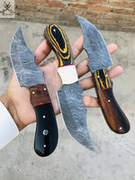 8" Inches HAND FORGED Full Tang Damascus Steel Skinning knife+ Leather Sheath ZB Knives Store