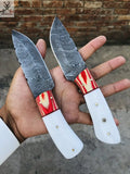 8" Inches HAND FORGED Full Tang Damascus Steel Skinning knife+ Leather Sheath ZB Knives Store