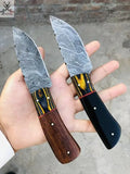 8" Inches HAND FORGED Full Tang Damascus Steel Skinning knife+ Leather Sheath ZB Knives Store