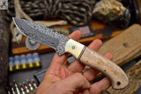 8" Inches HAND FORGED Full Tang Damascus Steel Skinning knife+ Leather sheath ZB Knives Store