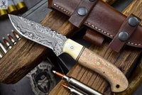 8" Inches HAND FORGED Full Tang Damascus Steel Skinning knife+ Leather sheath ZB Knives Store