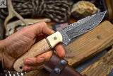 8" Inches HAND FORGED Full Tang Damascus Steel Skinning knife+ Leather sheath ZB Knives Store