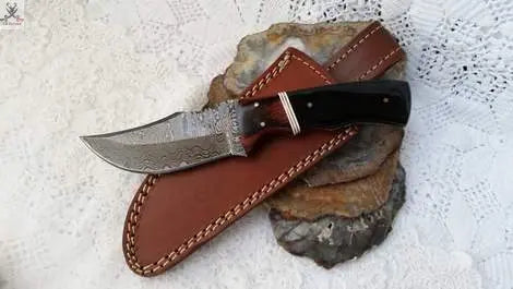 8" Inches HAND FORGED Full Tang Damascus Steel Skinning knife+ Leather sheath ZB Knives Store