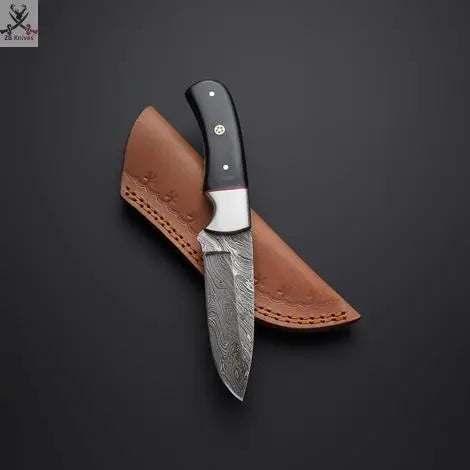 8" Inches HAND FORGED Full Tang Damascus Steel Skinning knife+ Leather sheath ZB Knives Store