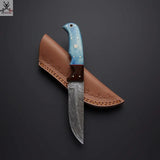 8" Inches HAND FORGED Full Tang Damascus Steel Skinning knife+ Leather sheath ZB Knives Store