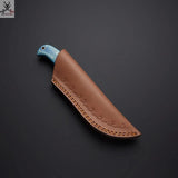 8" Inches HAND FORGED Full Tang Damascus Steel Skinning knife+ Leather sheath ZB Knives Store