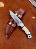 8" Inches HAND FORGED Full Tang Damascus Steel Skinning knife+ Leather sheath ZB Knives Store