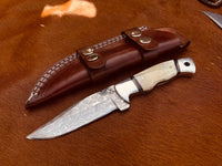 8" Inches HAND FORGED Full Tang Damascus Steel Skinning knife+ Leather sheath ZB Knives Store