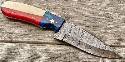 Texas Flag Handle Damascus Skinner Knife - ZB Knives Store