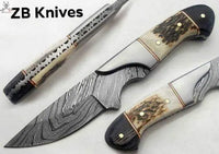 Custom Handmade Damascus Steel Hunting Skinner Knife - ZB Knives Store