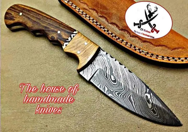 Custom Handmade Damascus Steel Hunting Skinning Knife - ZB Knives Store