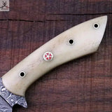 8" inches HAND FORGED Full Tang Damascus Steel Skinning Knife + Leather Sheath ZB Knives Store