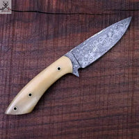 8" inches HAND FORGED Full Tang Damascus Steel Skinning Knife + Leather Sheath ZB Knives Store