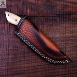 8" inches HAND FORGED Full Tang Damascus Steel Skinning Knife + Leather Sheath ZB Knives Store