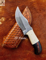 8" inches HAND FORGED Full Tang Damascus steel knife  + leather sheath ZB Knives Store