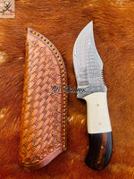 8" inches HAND FORGED Full Tang Damascus steel knife  + leather sheath ZB Knives Store