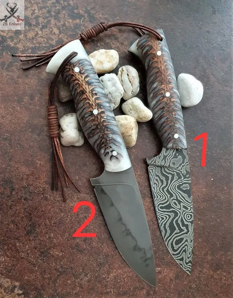 8"inches HAND FORGED Damascus Steel and High Carbon steel Skinning knife + Leather Sheath ZB Knives Store