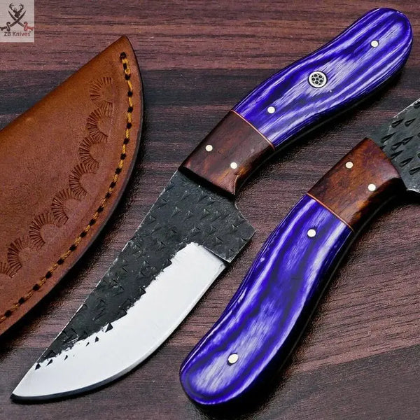 8"inches HAND FORGED Full Tang 1095 High Carbon Steel Skinning knife + Leather Sheath ZB Knives Store