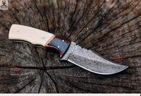 8"inches HAND FORGED Full Tang Damascus Steel Skinning Knife + Leather Sheath ZB Knives Store