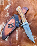 8"inches HAND FORGED Full Tang Damascus Steel Skinning Knife + Leather Sheath ZB Knives Store