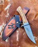 8"inches HAND FORGED Full Tang Damascus Steel Skinning Knife + Leather Sheath ZB Knives Store