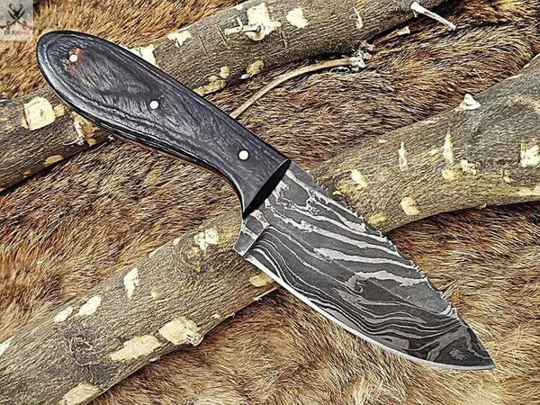 8"inches HAND FORGED Full Tang Damascus Steel Skinning Knife + Leather Sheath ZB Knives Store