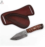 8"inches HAND FORGED Full Tang Damascus Steel Skinning Knife + Leather Sheath ZB Knives Store