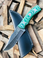 8"inches HAND FORGED Full Tang Damascus Steel Skinning Knife + Leather Sheath ZB Knives Store