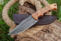 8"inches HAND FORGED Full Tang Damascus Steel Skinning Knife + Leather Sheath ZB Knives Store