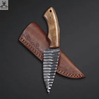 8"inches HAND FORGED Full Tang Damascus Steel Skinning Knife + Leather Sheath ZB Knives Store