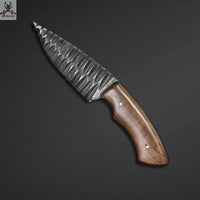 8"inches HAND FORGED Full Tang Damascus Steel Skinning Knife + Leather Sheath ZB Knives Store