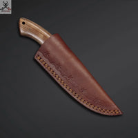 8"inches HAND FORGED Full Tang Damascus Steel Skinning Knife + Leather Sheath ZB Knives Store