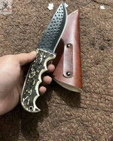 8"inches HAND FORGED Full Tang High Carbon Steel Skinning knife + Leather Sheath ZB Knives Store