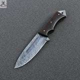 9.25" Inches HAND FORGED Full Tang Damascus Steel Hunting Knife+ Leather sheath - ZB Knives Store
