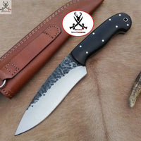 9.5" HAND FORGED Full Tang 1095 High Carbon Steel Hunting knife + Leather Sheath ZB Knives Store