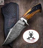 Full Tang Custom Handmade Damascus Steel Hunting Knife - ZB Knives Store