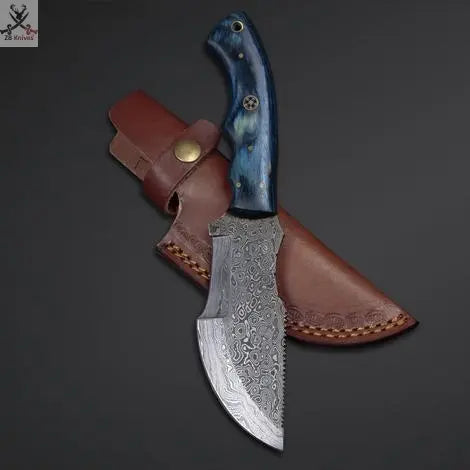 9.5" inches HAND FORGED Full Tang Damascus Steel Tracker Knife + Leather Sheath ZB Knives Store