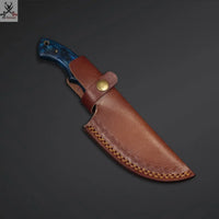 9.5" inches HAND FORGED Full Tang Damascus Steel Tracker Knife + Leather Sheath ZB Knives Store