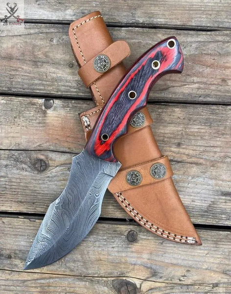 9.5"inches HAND FORGED Full Tang Damascus Steel Tracker Knife + Leather Sheath ZB Knives Store