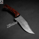 9.75" Inches HAND FORGED Full Tang Damascus Steel Hunting Knife + leather sheath - ZB Knives Store
