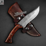 9.75" Inches HAND FORGED Full Tang Damascus Steel Hunting Knife + leather sheath - ZB Knives Store