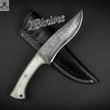 9.75" Inches HAND FORGED Full Tang Damascus Steel Hunting Knife + leather sheath - ZB Knives Store