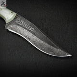 9.75" Inches HAND FORGED Full Tang Damascus Steel Hunting Knife + leather sheath - ZB Knives Store