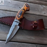 9" Inches HAND FORGED Fixed Blade Damascus Steel Hunting Knife+ Leather sheath - ZB Knives Store